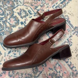 Vintage Brown Leather Naturalizer Block Heel Mules Size 10 Retro Streetwear Boho